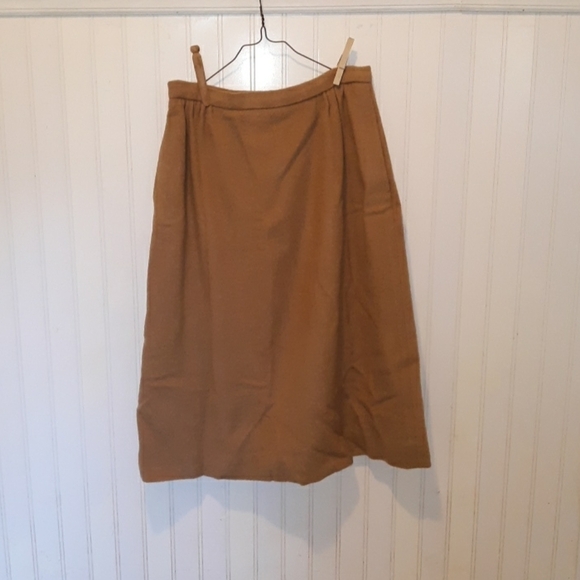 Vintage tan wool skirt pockets Dark Academia work - Picture 1 of 3